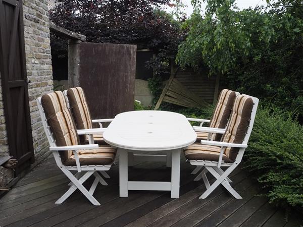 Grote foto tuintafel met 4 verstelbare stoelen kussens tuin en terras tuinmeubelen