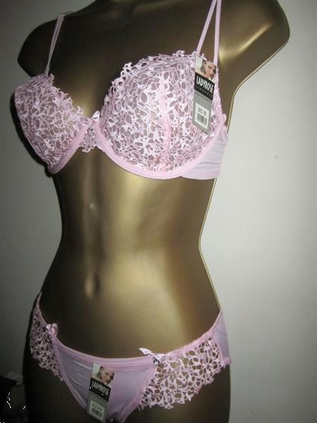 Grote foto superchique roze bh met kant en slip 80b kleding dames ondergoed