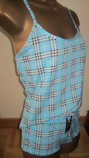Grote foto trendy turquoise geruit topje met shorty kleding dames ondergoed en lingerie