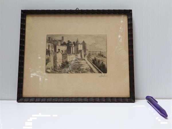 Grote foto gravure pentekening van burcht vianden door jioul antiek en kunst tekeningen en foto