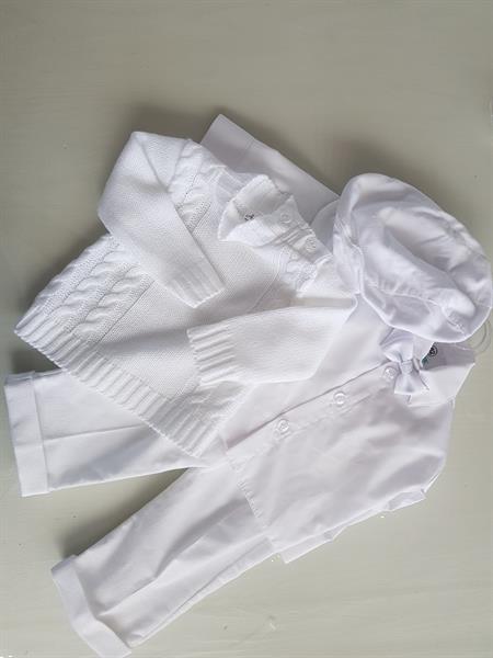 Lito Angels Baby Jongens Doopsel Doop Wit Satijnen Pak Kleding Doopkleding Doopkostuum Set met Muts Maat 62 (Leeftijd 0-3 maanden), Lange Mouw