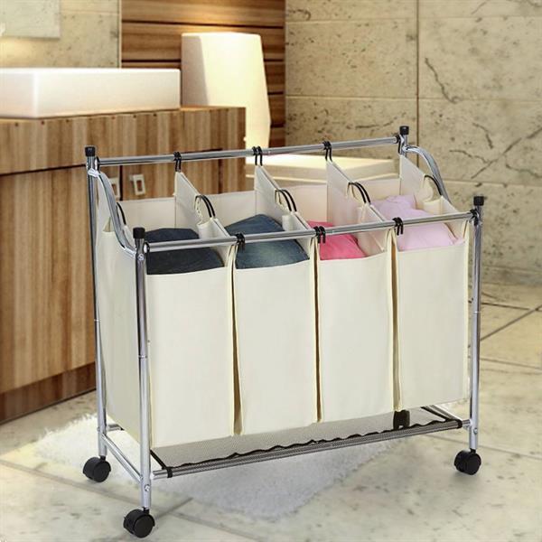 Grote foto waswagen wasmand met 4 vakken waskar op wieltjes huis en inrichting woningdecoratie