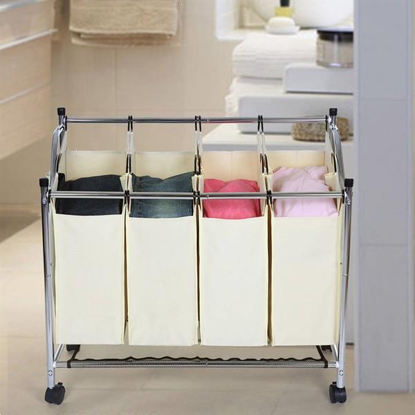 Grote foto waswagen wasmand met 4 vakken waskar op wieltjes huis en inrichting woningdecoratie