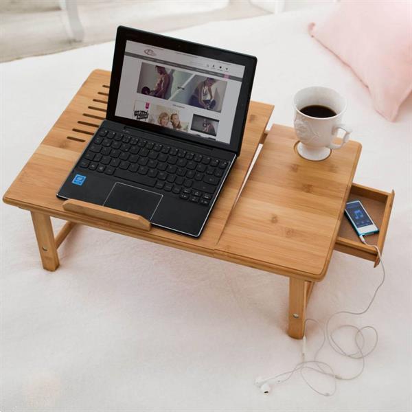 Grote foto laptoptafel met usb koeling bamboehout 55x35x26cm huis en inrichting eettafels