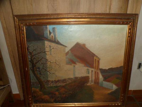 Grote foto oud schilderij van jos pas landhuis met boom antiek en kunst klassiek