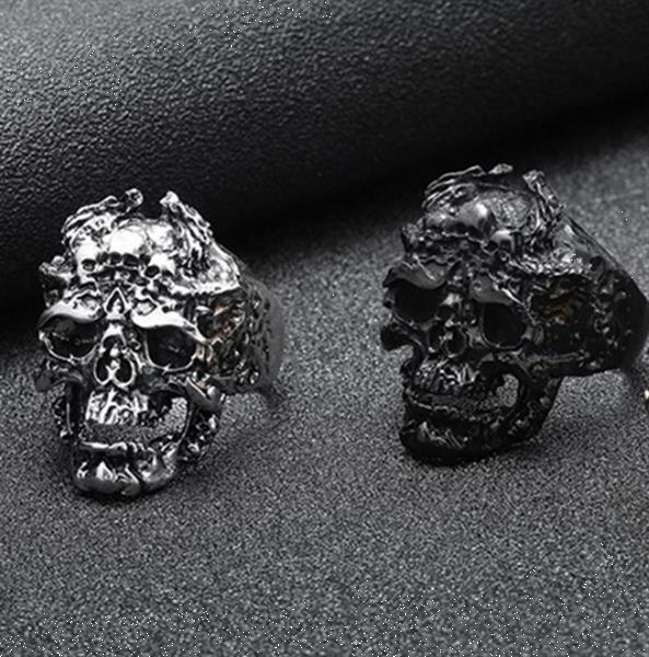 Grote foto grote skull met tripple skulls ring nieuw sieraden tassen en uiterlijk ringen voor hem