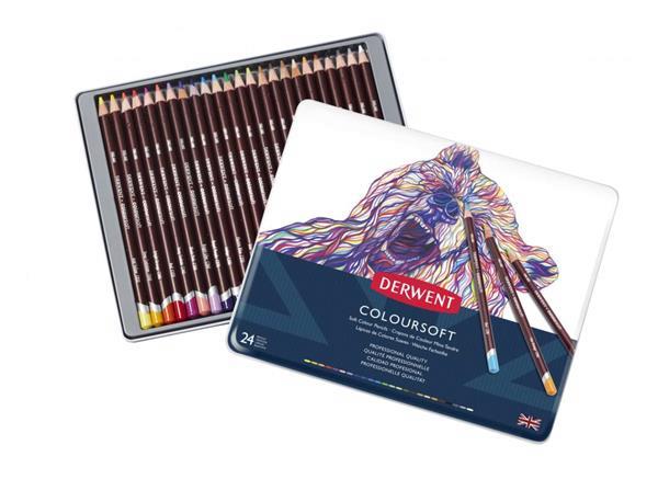 Grote foto derwent coloursoft 24 kleurpotloden in een blik zakelijke goederen kantoorartikelen