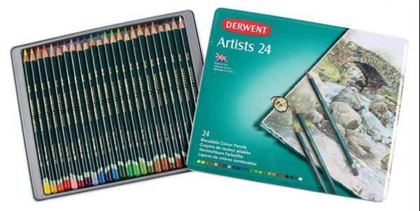 Grote foto derwent artists 24 kleurpotloden in een blik zakelijke goederen kantoorartikelen