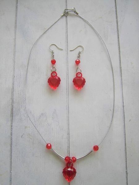 Grote foto oorbellen halsketting met gekarteld rood hartje sieraden tassen en uiterlijk juwelen voor haar