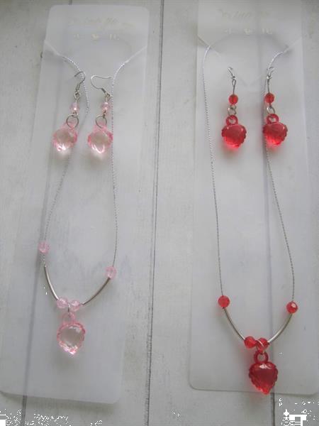 Grote foto oorbellen halsketting met gekarteld rood hartje sieraden tassen en uiterlijk juwelen voor haar