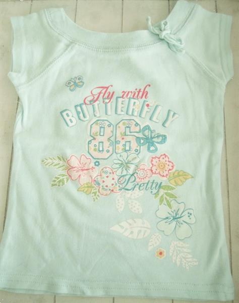 Grote foto leuk shirt met butterfly print in zacht turquoise kinderen en baby maat 104