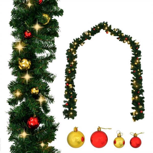 Grote foto vidaxl kerstslinger versierd met kerstballen en led lampjes diversen overige diversen