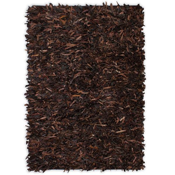 Grote foto vidaxl tapijt shaggy hoogpolig 160x230 cm echt leer bruin huis en inrichting vloerbedekking en kleden