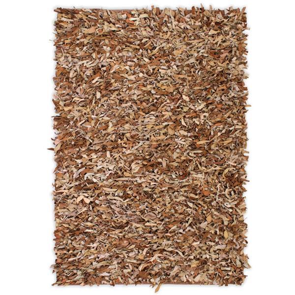Grote foto vidaxl tapijt shaggy hoogpolig 80x160 cm echt leer geelbruin huis en inrichting vloerbedekking en kleden
