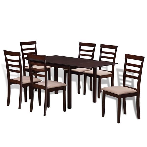 Grote foto vidaxl houten uitschuifbare eettafel set met 6 stoelen bruin huis en inrichting complete eetkamers