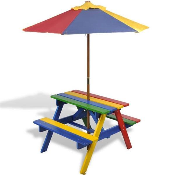 Grote foto vidaxl kinderpicknicktafel en banken met parasol in vier kl tuin en terras tuinmeubelen