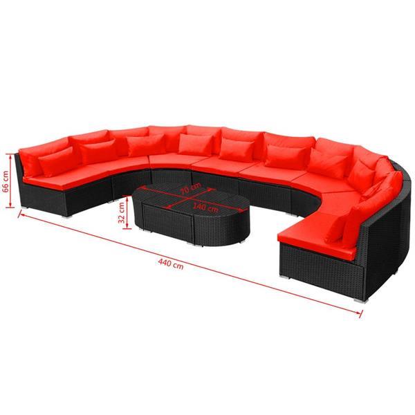 Grote foto vidaxl 11 delige loungeset met kussens poly rattan rood tuin en terras tuinmeubelen