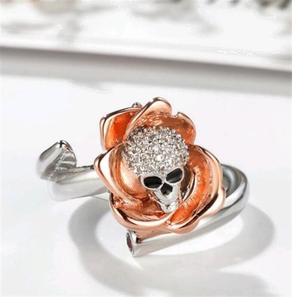 Grote foto verstelbare gothic crystal skull rose ring nieuw sieraden tassen en uiterlijk ringen voor haar