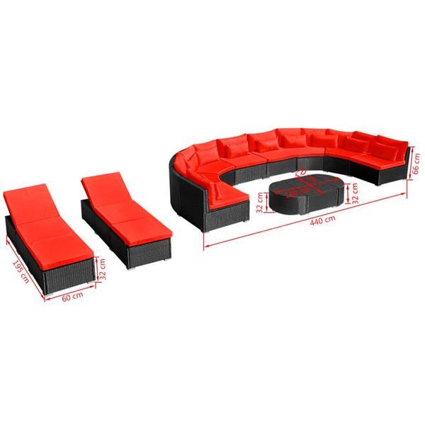 Grote foto vidaxl 13 delige loungeset met kussens poly rattan rood tuin en terras tuinmeubelen
