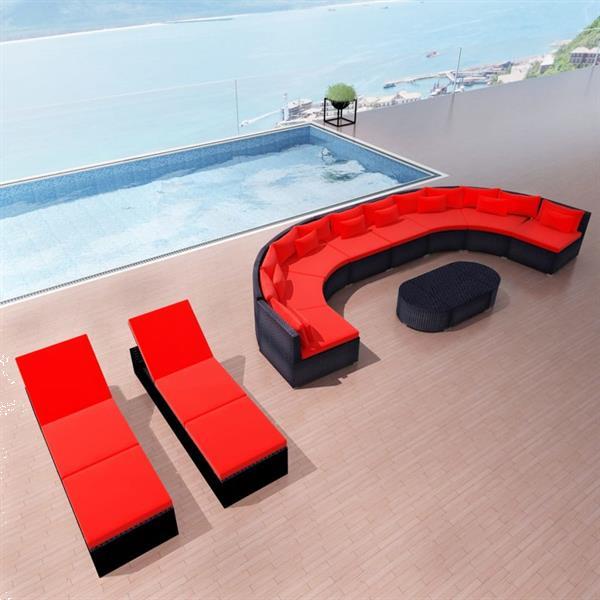 Grote foto vidaxl 13 delige loungeset met kussens poly rattan rood tuin en terras tuinmeubelen