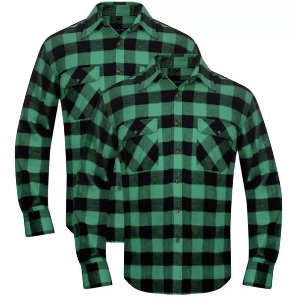 Grote foto vidaxl overhemd groen zwart geblokt flanel maat xxl 2 st kleding heren overhemden