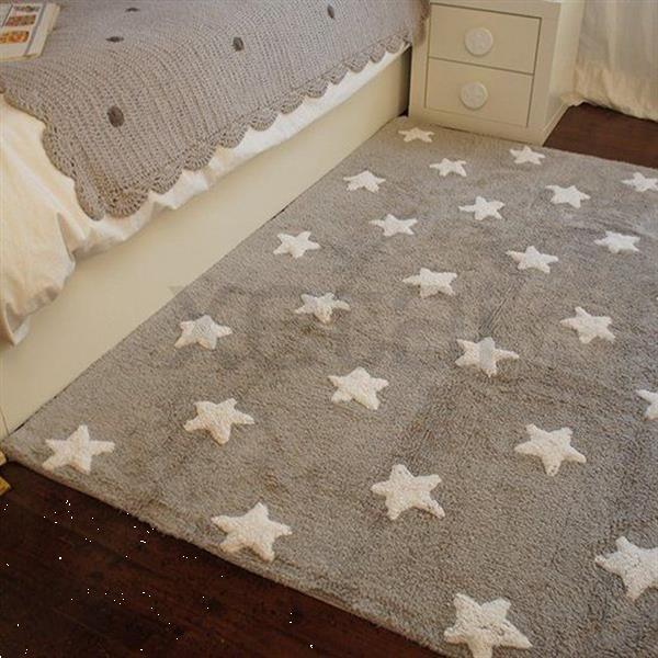 Grote foto wasbaar sterren vloerkleed katoen. grey stars white kinderen en baby complete kinderkamers