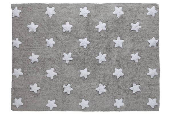 Grote foto wasbaar sterren vloerkleed katoen. grey stars white kinderen en baby complete kinderkamers