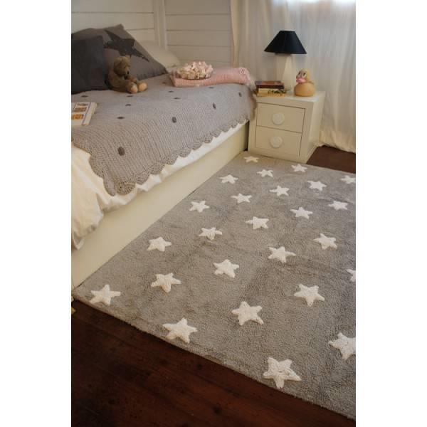 Grote foto wasbaar sterren vloerkleed katoen. grey stars white kinderen en baby complete kinderkamers