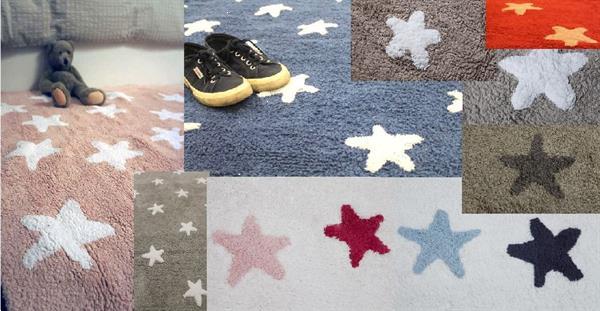 Grote foto wasbaar sterren vloerkleed katoen. grey stars white kinderen en baby complete kinderkamers