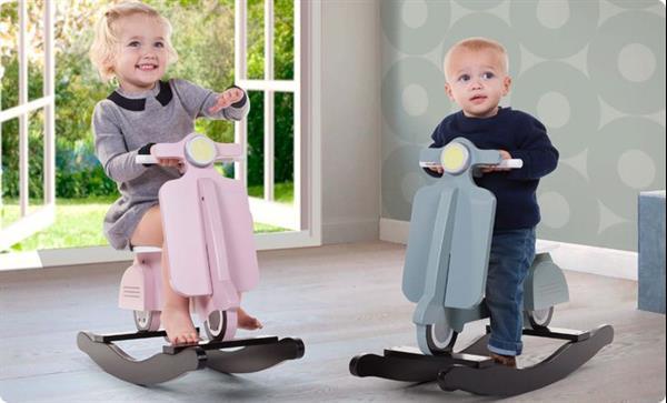 Grote foto houten schommel scooter mint blauw zwart kinderen en baby wipstoeltjes