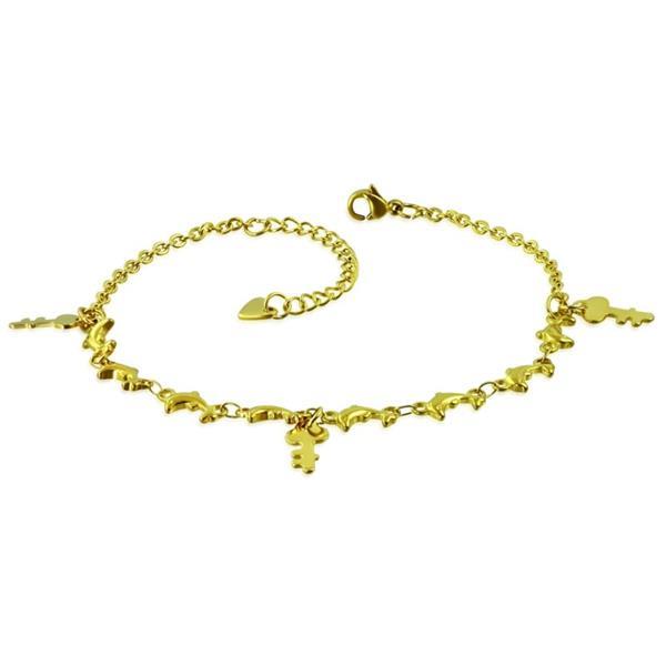 Grote foto goudkleurige sleutel armband van edelstaal kleding dames sieraden