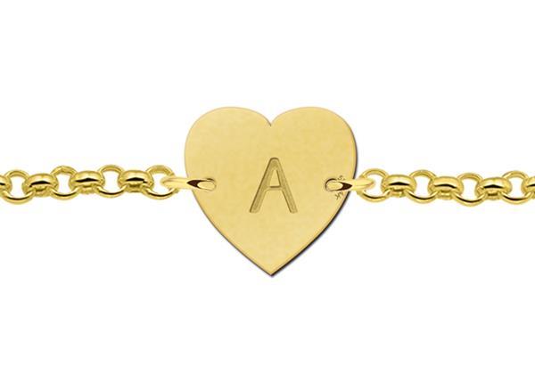 Grote foto gouden armband met hartvormige letterhanger names4ever kleding dames sieraden