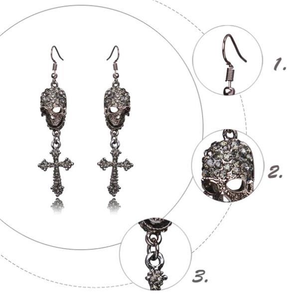 Grote foto gothic kristal black skull cross oorbellen nieuw sieraden tassen en uiterlijk oorbellen
