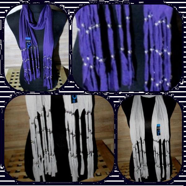 Grote foto sjaal met franjes en metalen bolletjes nieuw kleding dames mutsen sjaals en handschoenen
