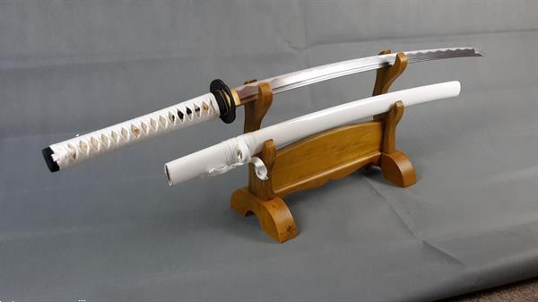 Grote foto wit damast katana zwaard sabel mes zwaarden verzamelen militaria algemeen