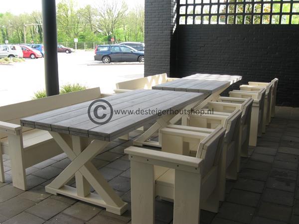 Grote foto tuintafel op maat van steigerhout. tuin en terras tuinmeubelen