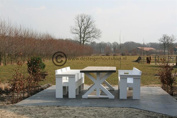 Grote foto tuintafel op maat van steigerhout. tuin en terras tuinmeubelen