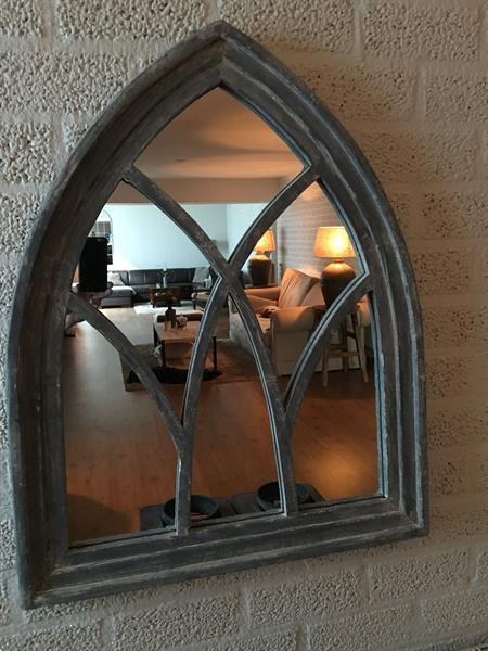 Grote foto 1 spiegel venster met houten frame in grijs gewassen antiek en kunst spiegels