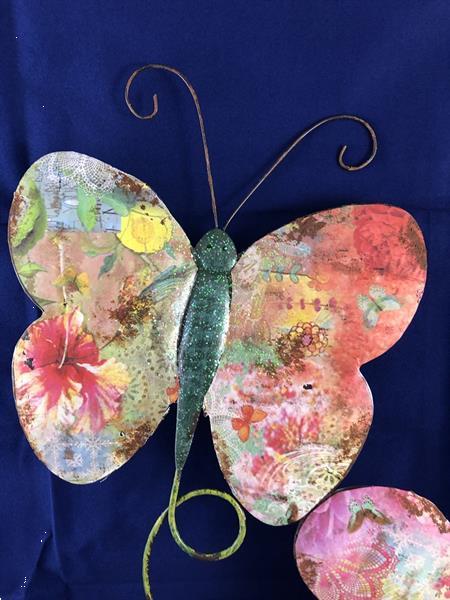 Grote foto wandornament met 2 mooie gekleurde vlinders metaal. huis en inrichting woningdecoratie