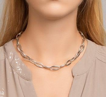 Grote foto zilveren draadschakel collier voor dames kleding dames sieraden