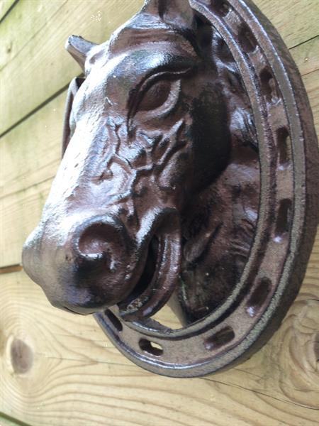 Grote foto deurklopper paardenhoofd gietijzer bruin. doe het zelf en verbouw materialen en producten