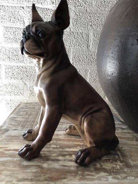 Grote foto franse bulldog model craftwood bruin zittend. tuin en terras tuindecoratie