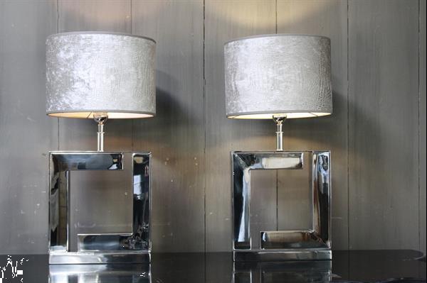 Grote foto tafellamp vierkant zilver chelsea velours kap eric kuster huis en inrichting tafellampen