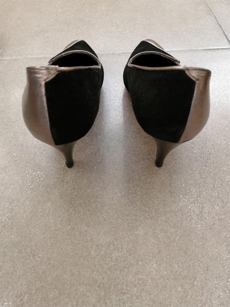 Grote foto naaldhak pumps in brons leder en zwart daim 37 kleding dames schoenen