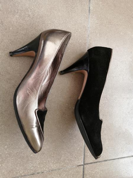 Grote foto naaldhak pumps in brons leder en zwart daim 37 kleding dames schoenen