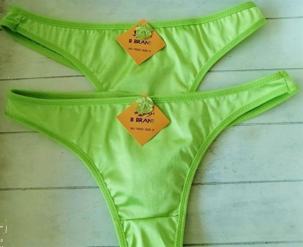Grote foto gesatineerde string in zacht fluo groen kleding dames ondergoed en lingerie