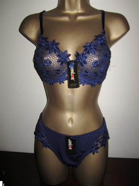 Grote foto marineblauwe bh met slip voor d cups kleding dames ondergoed en lingerie