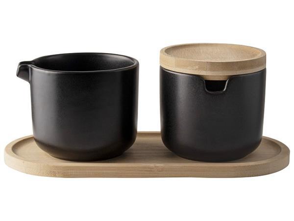 Grote foto suiker en melk set in mat zwart met hout gusta huis en inrichting servies