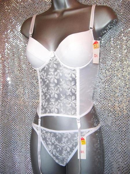 Grote foto glamoureus wit torselet met string en jarretelles kleding dames ondergoed en lingerie