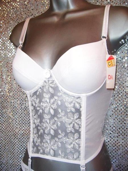 Grote foto glamoureus wit torselet met string en jarretelles kleding dames ondergoed en lingerie